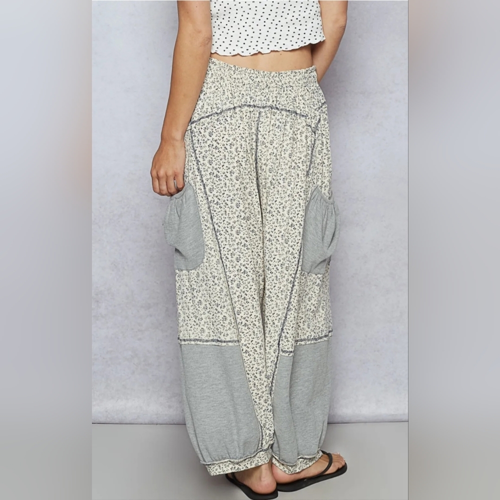 POL Cream & Gray Floral Patchwork Joggers - Picture 4 of 5